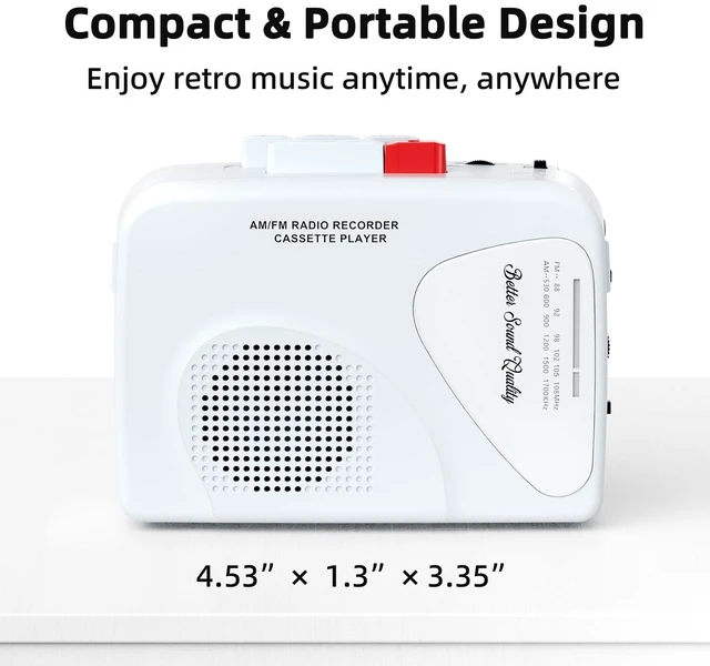 Alt view image 6 of 6 - Cassette Player Tape Recorders AM/FM Radio, Portable Tape Player Records Built in Speakers Manual Record - 2AA Battery Or DC 5V Supply with 3.5MM Earphone- ICY White