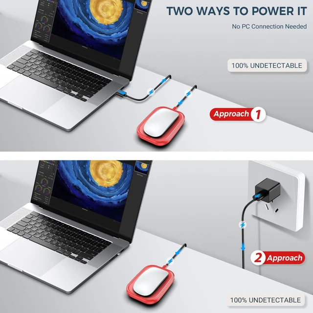 Alt view image 4 of 7 - Mouse Jiggler Undetectable Ultra Slim Mouse Mover with Realistic Movement, No Software Needed, Keeps Your PC Awake and Active, Keeps Computer Awake for Office or Remote Work - Red