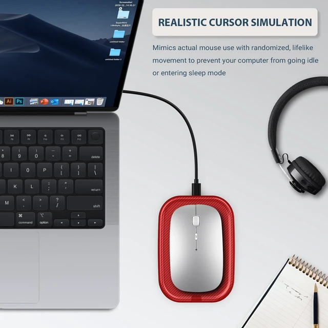 Alt view image 5 of 7 - Mouse Jiggler Undetectable Ultra Slim Mouse Mover with Realistic Movement, No Software Needed, Keeps Your PC Awake and Active, Keeps Computer Awake for Office or Remote Work - Red