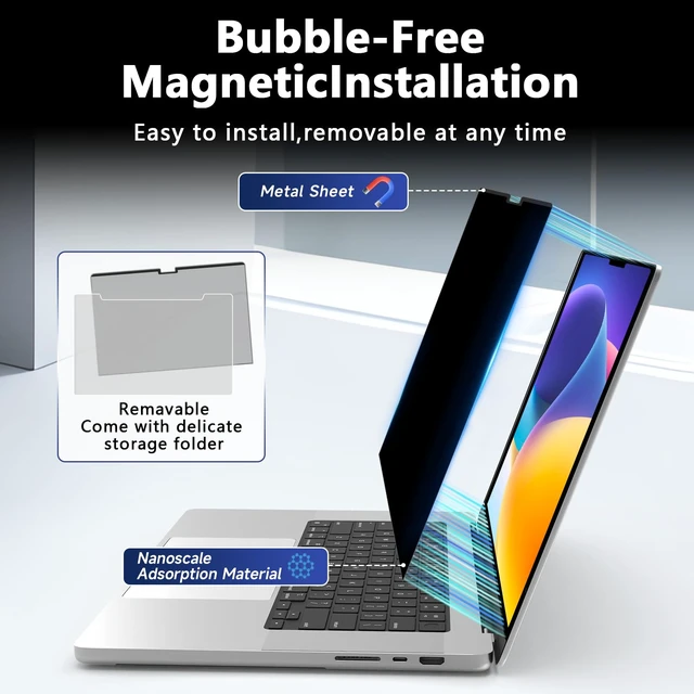 Alt view image 4 of 7 - 360° Magnetic Privacy Screen for MacBook Air 13.6 Inch (2022-2025, M2/M3/M4), Removable Screen Protector with Webcam Cover to Anti Glare Blue Light 13.6 Inch Privacy Screen Shield