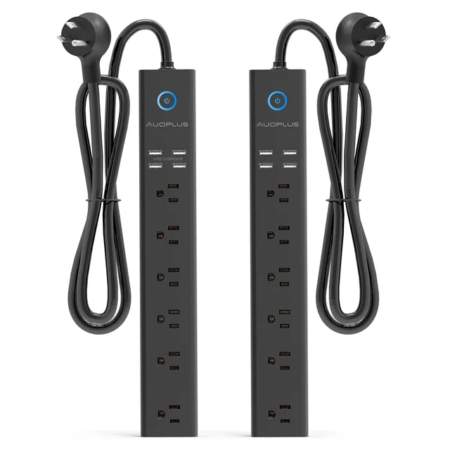 Main image of 2 Pack Power Strip Flat Plug Surge Protector 6FT Long Extension Cords 6 Outlets 4 USB Ports, Power Strips with Overload Protection, 2100 Joules, Wall Mount for Home, Office, Dorm, ETL Listed