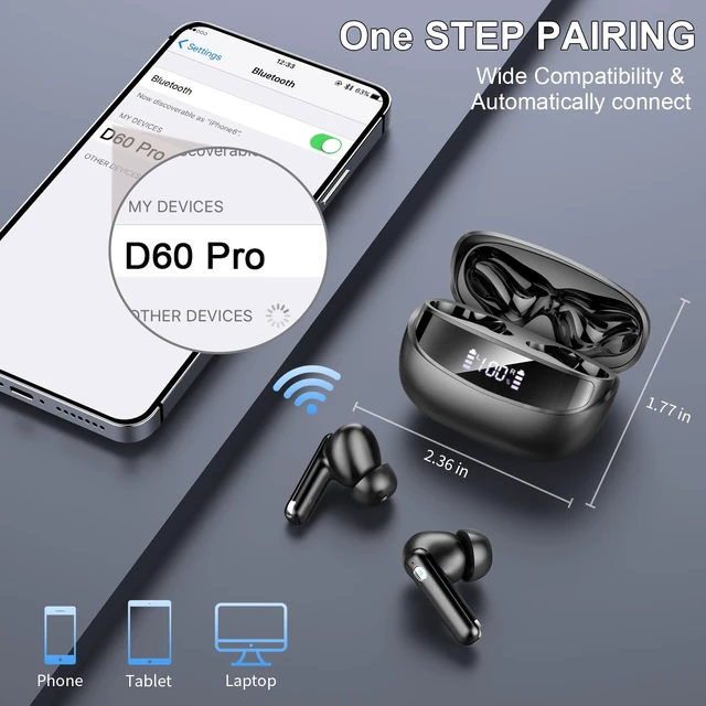 Alt view image 7 of 7 - 2026 Wireless Earbuds 5.4, Bluetooth Headphones HiFi Stereo, 50H Playtime In-Ear Headphones with 4 ENC Noise Cancelling Mics, IP7 Waterproof Wireless Headphones, Earbuds for iOS/Android, LED Display