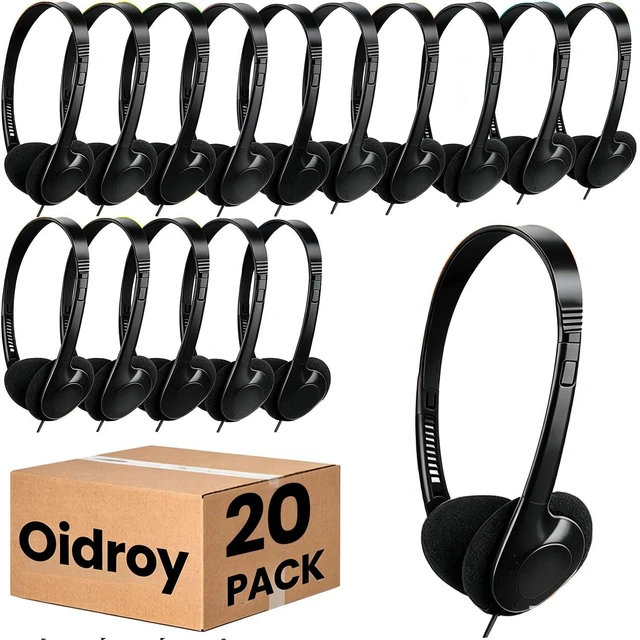 Main image of Bulk Wired Headphones 20 Pack for Black for School Classroom Students Wholesales Stereo on Ear Headphones for Children Toddler Teen Skids Boys Girls