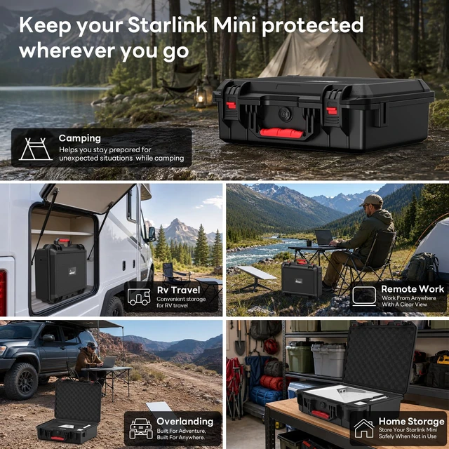 Alt view image 7 of 7 - Starlink Mini Case-Waterproof Hard Travel Case for Starlink Accessories Shockproof & Waterproof Storage Solution with Dual Carry Options, Perfect for Travel, Camping & RV Adventures