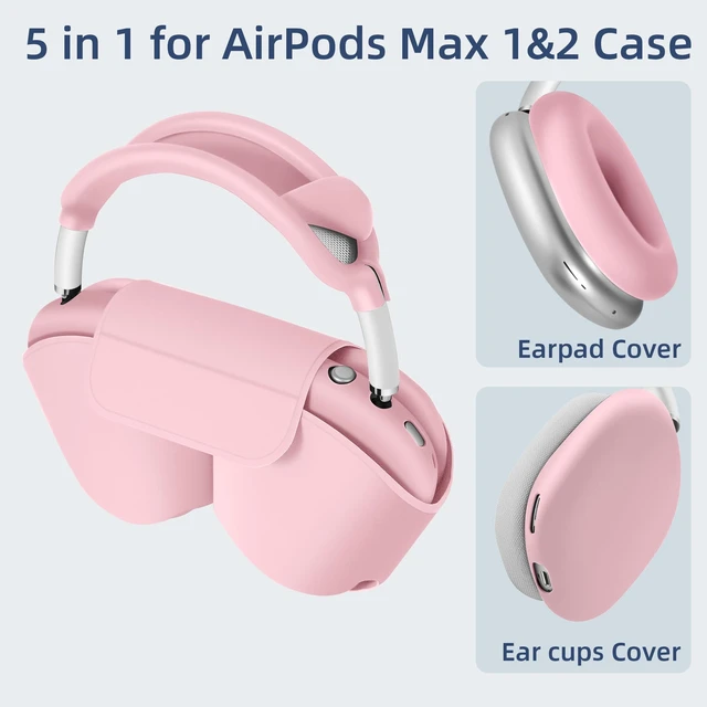 Alt view image 2 of 7 - 5 in 1 Compatible with Airpods Max 2/1 Smart Case Cover, (2020/2026) Sleep Mode Compatible, for Apple AirPod Max Headphones Case Soft Leather & Silicone Set Protective Accessories Portable, Pink