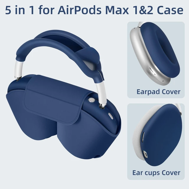 Alt view image 2 of 7 - 5 in 1 Compatible with Airpods Max 2/1 Smart Case Cover, (2020/2026) Sleep Mode Compatible, for Apple AirPod Max Headphones Case Soft Leather & Silicone Set Protective Accessories Portable, Blue
