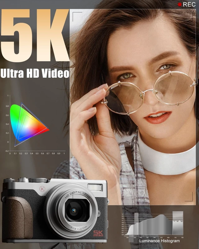 Alt view image 2 of 7 - NBD 5K 64MP Digital Cameras for Photography, 18X Digital Zoom, Flip Screen Autofocus, 180° Flip Screen, Anti-Shake, 2 Batteries, 64GB Card, for YouTube, Vlogging and Travel