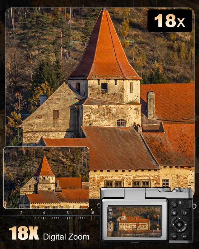 Alt view image 3 of 7 - NBD 5K 64MP Digital Cameras for Photography, 18X Digital Zoom, Flip Screen Autofocus, 180° Flip Screen, Anti-Shake, 2 Batteries, 64GB Card, for YouTube, Vlogging and Travel