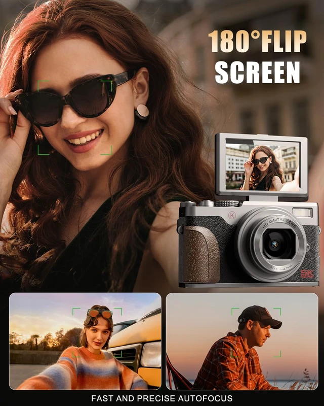 Alt view image 5 of 7 - NBD 5K 64MP Digital Cameras for Photography, 18X Digital Zoom, Flip Screen Autofocus, 180° Flip Screen, Anti-Shake, 2 Batteries, 64GB Card, for YouTube, Vlogging and Travel