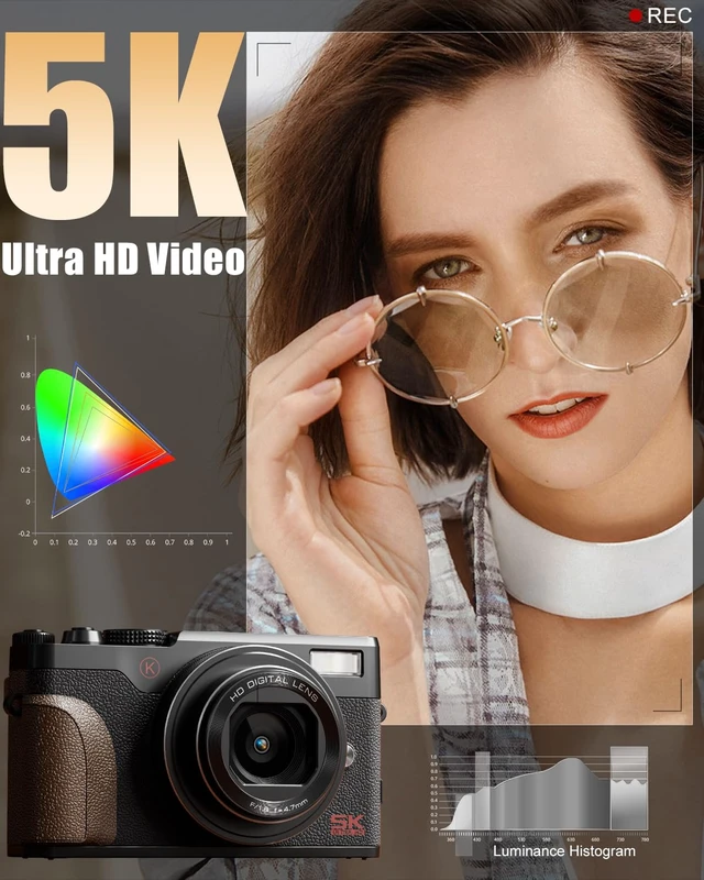 Alt view image 2 of 7 - NBD 5K 64MP Digital Cameras for Photography, 18X Digital Zoom, Flip Screen Autofocus, 180° Flip Screen, Anti-Shake, 2 Batteries, 64GB Card, for YouTube, Vlogging and Travel