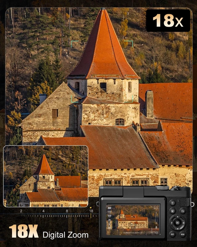 Alt view image 3 of 7 - NBD 5K 64MP Digital Cameras for Photography, 18X Digital Zoom, Flip Screen Autofocus, 180° Flip Screen, Anti-Shake, 2 Batteries, 64GB Card, for YouTube, Vlogging and Travel
