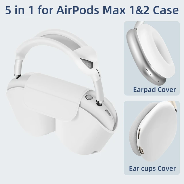 Alt view image 2 of 7 - 5 in 1 Compatible with Airpods Max 2/1 Smart Case Cover, (2020/2026) Sleep Mode Compatible, for Apple AirPod Max Headphones Case Soft Leather & Silicone Set Protective Accessories Portable, White