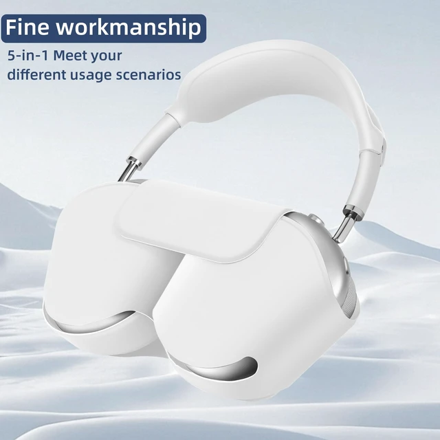 Alt view image 6 of 7 - 5 in 1 Compatible with Airpods Max 2/1 Smart Case Cover, (2020/2026) Sleep Mode Compatible, for Apple AirPod Max Headphones Case Soft Leather & Silicone Set Protective Accessories Portable, White