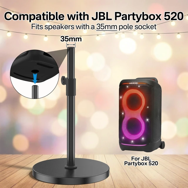 Alt view image 2 of 6 - Floor Speaker Stand for JBL PartyBox 520 Stand, Adjustable Height 24.4"-32.3", Heavy Duty Surround Speaker Stands for JBL PartyBox Stand with Reinforced Base, Supports Up to 57 Lbs, 1 Pack