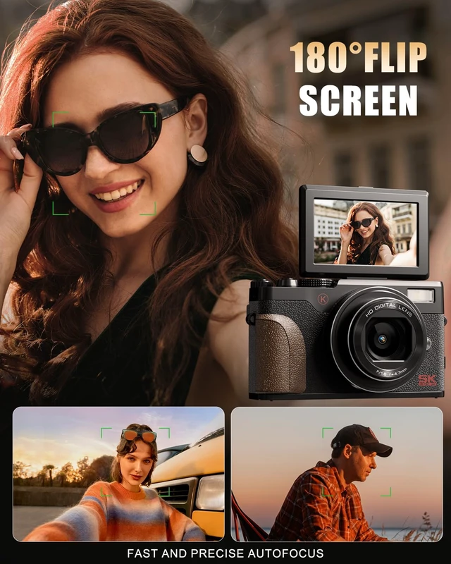Alt view image 5 of 7 - NBD 5K 64MP Digital Cameras for Photography, 18X Digital Zoom, Flip Screen Autofocus, 180° Flip Screen, Anti-Shake, 2 Batteries, 64GB Card, for YouTube, Vlogging and Travel