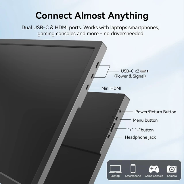 Alt view image 4 of 7 - 17.3 Inch Portable Monitor, USB-C HDMI Large Screen Cumputer Extender Widescreen Display with Kickstand, Ultra-Slim External Second Screen for Laptop, PC, Phone