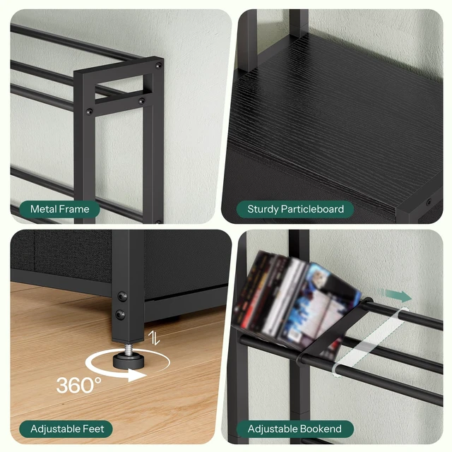 Alt view image 7 of 7 - CD Storage Rack with Drawer, 5-Tier DVD Organizer Shelf Media Storage Rack with Adjustable Book Stoppers for CDs, DVDs, Books and Games, for Living Room, Bedroom, Home Office