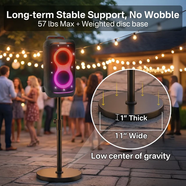 Alt view image 3 of 6 - Floor Speaker Stand for JBL PartyBox 520 Stand, Adjustable Height 24.4"-32.3", Heavy Duty Surround Speaker Stands for JBL PartyBox Stand with Reinforced Base, Supports Up to 57 Lbs, 1 Pack