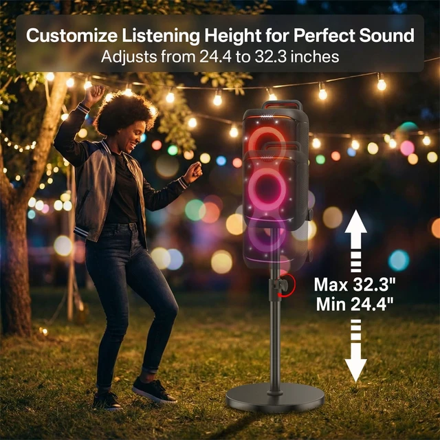 Alt view image 4 of 6 - Floor Speaker Stand for JBL PartyBox 520 Stand, Adjustable Height 24.4"-32.3", Heavy Duty Surround Speaker Stands for JBL PartyBox Stand with Reinforced Base, Supports Up to 57 Lbs, 1 Pack
