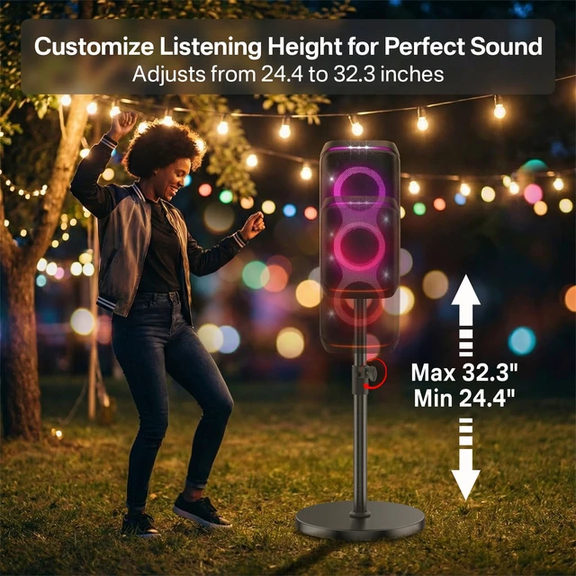 Alt view image 3 of 6 - Floor Speaker Stand for JBL PartyBox 100/110/120/130 Stand, Adjustable Height 24.4"-32.3", Heavy Duty Surround Speaker Stands for JBL PartyBox Stand with Reinforced Base, Supports Up to 57 Lbs, 1 Pack