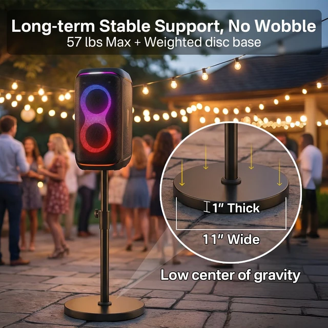 Alt view image 4 of 6 - Floor Speaker Stand for JBL PartyBox 100/110/120/130 Stand, Adjustable Height 24.4"-32.3", Heavy Duty Surround Speaker Stands for JBL PartyBox Stand with Reinforced Base, Supports Up to 57 Lbs, 1 Pack