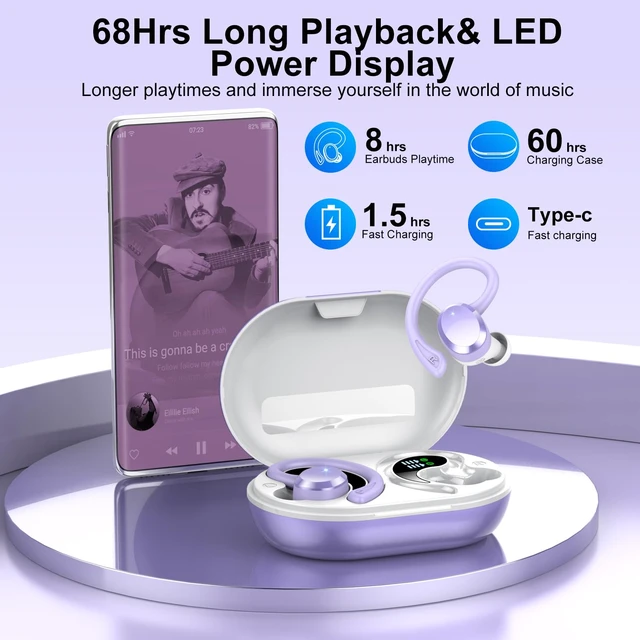 Alt view image 2 of 7 - Wireless Earbuds, Bluetooth Earbuds, Bluetooth 5.4 Headphones 68hrs Playtime Sport Earphones with LED Display ENC Noise Cancelling Mic, IPX7 Waterproof Over Ear Ear Buds with Hook for Gym/Workout