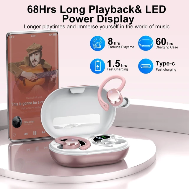 Alt view image 2 of 7 - Wireless Earbuds, 2026 New Bluetooth 5.4 Headphones Sport Earphones with 68Hrs Playtime LED Display ENC Noise Cancelling Mic, IPX7 Waterproof Over Ear Ear Buds with Hook for Sports/Running
