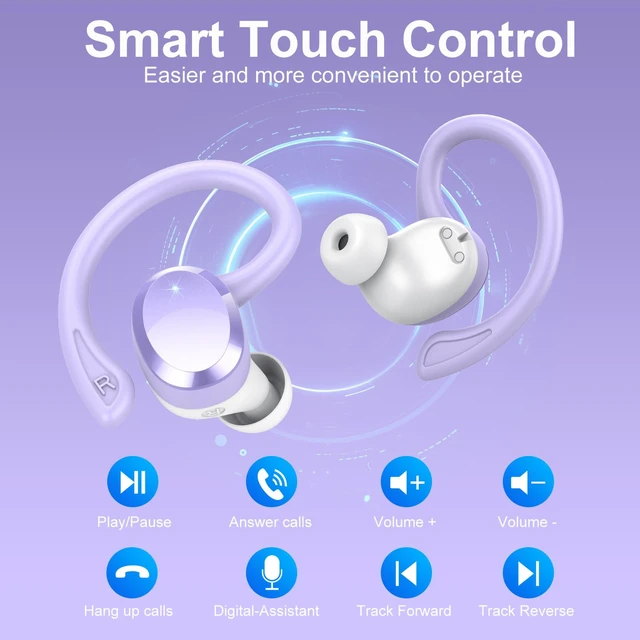 Alt view image 7 of 7 - Wireless Earbuds, Bluetooth Earbuds, Bluetooth 5.4 Headphones 68hrs Playtime Sport Earphones with LED Display ENC Noise Cancelling Mic, IPX7 Waterproof Over Ear Ear Buds with Hook for Gym/Workout