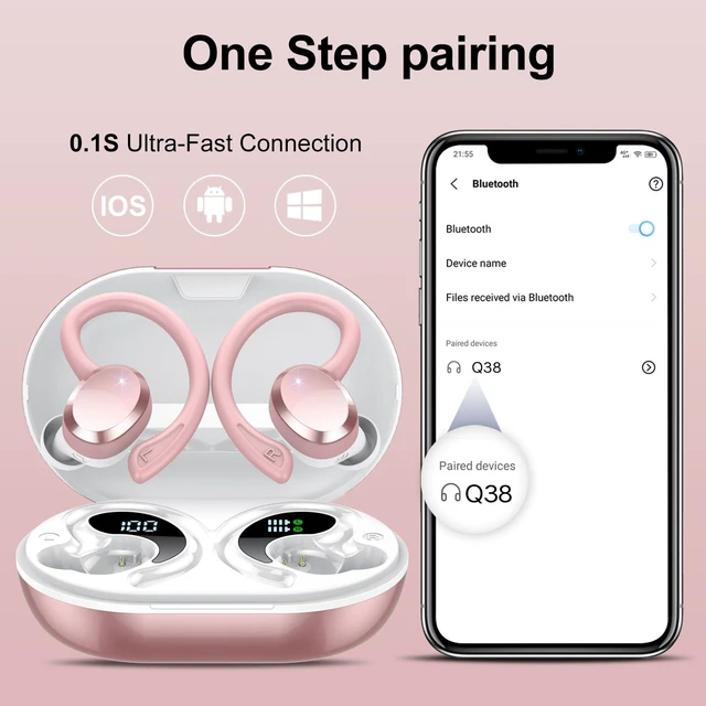 Alt view image 7 of 7 - Wireless Earbuds, 2026 New Bluetooth 5.4 Headphones Sport Earphones with 68Hrs Playtime LED Display ENC Noise Cancelling Mic, IPX7 Waterproof Over Ear Ear Buds with Hook for Sports/Running