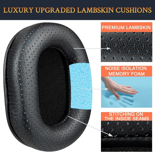 Alt view image 3 of 7 - Lambskin Earpads for ATH M50X Headphones - Black for Audio Technica M50X/M40X/M30X/M20X/MSR7/SX1 Monitor Headphones