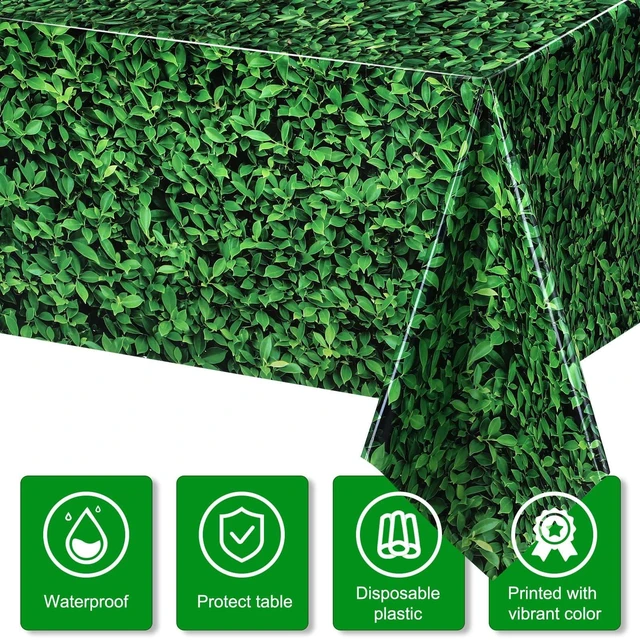Alt view image 3 of 6 - 12 Pcs 9 x 4.5 Ft Green Leaves Photography Backdrop Grass Tablecloth Waterproof 3D Leaf Backdrop for Photo Booth, Green Leaves Plastic Tablecloths, Reusable Party Decor for Baby Shower Birthday