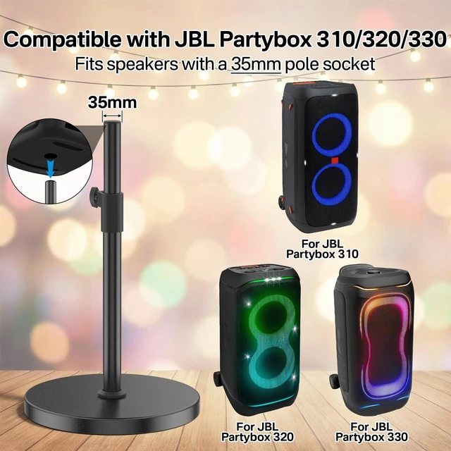 Alt view image 2 of 6 - Floor Speaker Stand for JBL PartyBox 310/320/330 Stand, Adjustable Height 24.4"-32.3", Heavy Duty Surround Speaker Stands for JBL PartyBox Stand with Reinforced Base, Supports Up to 57 Lbs, 1 Pack