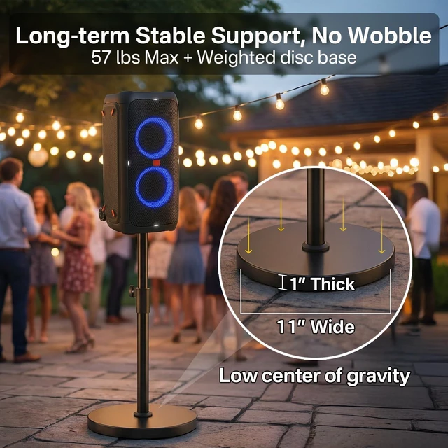 Alt view image 3 of 6 - Floor Speaker Stand for JBL PartyBox 310/320/330 Stand, Adjustable Height 24.4"-32.3", Heavy Duty Surround Speaker Stands for JBL PartyBox Stand with Reinforced Base, Supports Up to 57 Lbs, 1 Pack