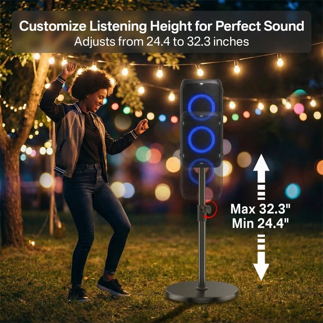 Alt view image 4 of 6 - Floor Speaker Stand for JBL PartyBox 310/320/330 Stand, Adjustable Height 24.4"-32.3", Heavy Duty Surround Speaker Stands for JBL PartyBox Stand with Reinforced Base, Supports Up to 57 Lbs, 1 Pack