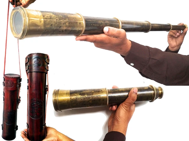 Main image of Rare Brass Telescope Spyglass - East India Company 1818 Tracker Vintage Pirate Spyglass Scope Antique 32" Large Handstitched Leather Gift Box (BT-EIC-32)