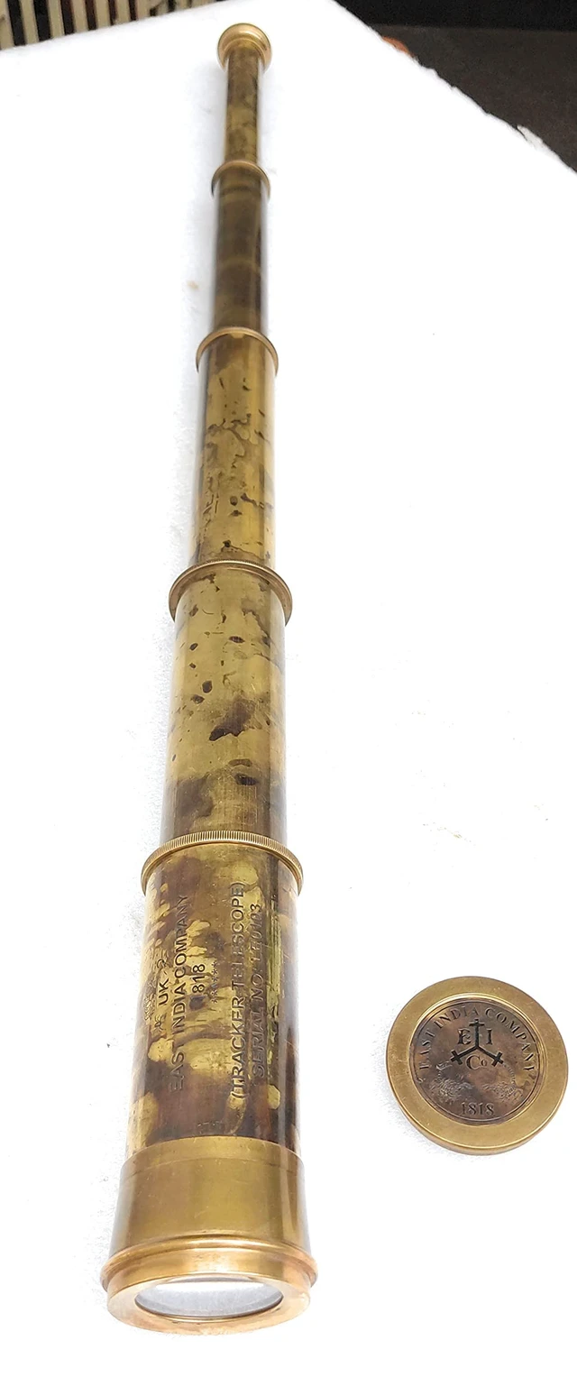 Alt view image 6 of 7 - Rare Brass Telescope Spyglass - East India Company 1818 Tracker Vintage Pirate Spyglass Scope Antique 32" Large Handstitched Leather Gift Box (BT-EIC-32)