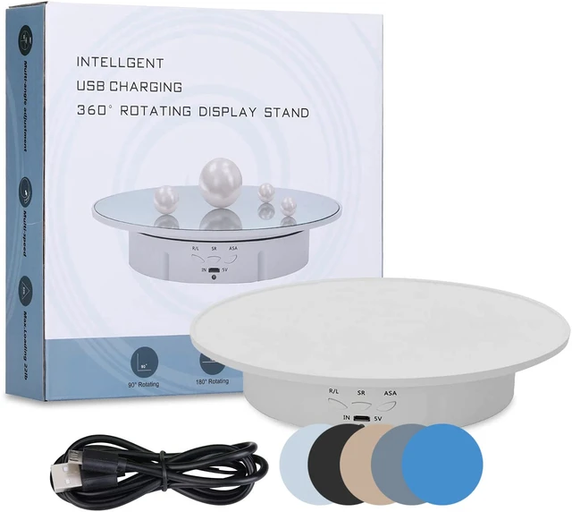 Alt view image 6 of 7 - Motorized Rotating Display Stand, 7.87inch /17.6lbs Load, 360 Degree Electric Rotating Turntable for Photography Products, Jewelry, 3D Model,with 5 Colors Backgrounds White