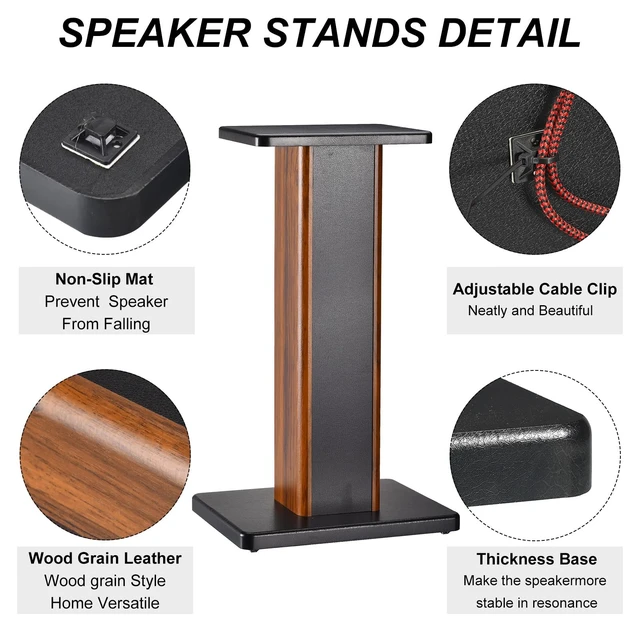 Alt view image 3 of 7 - Wood Speaker Stands, 2 Pack 19.7 Inch (50cm) Universal Speaker Stand Hollowed Stands Enhanced Audio Listening for Home Theaters Cinema