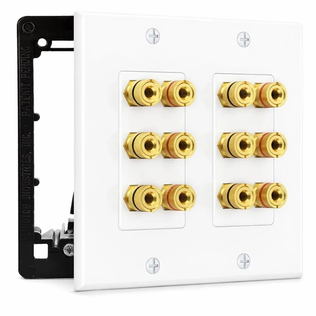 Main image of 6 Speaker Wall Plate with Gold Plated Binding Posts