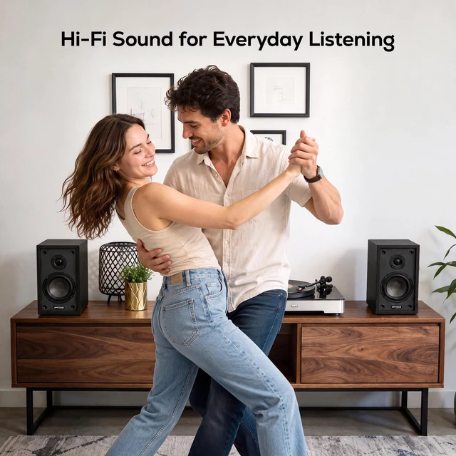 Alt view image 5 of 7 - Classic B40A Powered Bluetooth Bookshelf Speaker Pair Black 1" Silk Dome Tweeter & 4" Woofer, Dolby Atmos & DTS:X Compatible, Bluetooth, True Hi-Fi Crossover Network