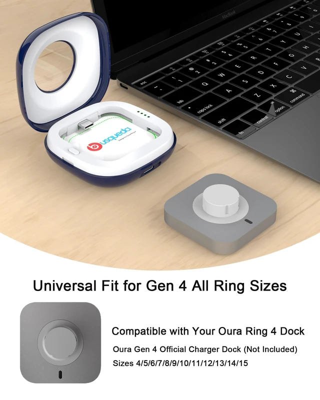 Alt view image 5 of 7 - Portable Charging Case for Oura Ring Gen 4/5 Dock, 10 Charges, Blue Pocket-Sized Travel Holder Case (Sizes 615), 1-Hour USB-C Recharge, Clear LED Window, Magnetic Snap-Lock Dock Excluded