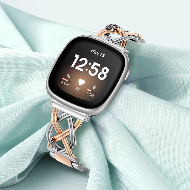 Alt view image 3 of 6 - Metal Band Compatible with Fitbit Versa 4/Versa 3/Sense 2/Sense Bands Women, Celtic Stainless Steel Strap Dressy Bracelet Designer Pretty Wristband