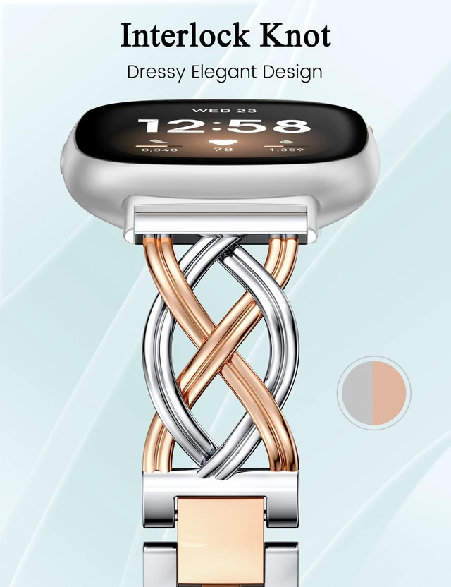 Alt view image 2 of 6 - Metal Band Compatible with Fitbit Versa 4/Versa 3/Sense 2/Sense Bands Women, Celtic Stainless Steel Strap Dressy Bracelet Designer Pretty Wristband