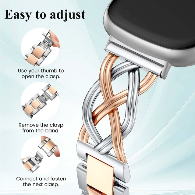 Alt view image 4 of 6 - Metal Band Compatible with Fitbit Versa 4/Versa 3/Sense 2/Sense Bands Women, Celtic Stainless Steel Strap Dressy Bracelet Designer Pretty Wristband