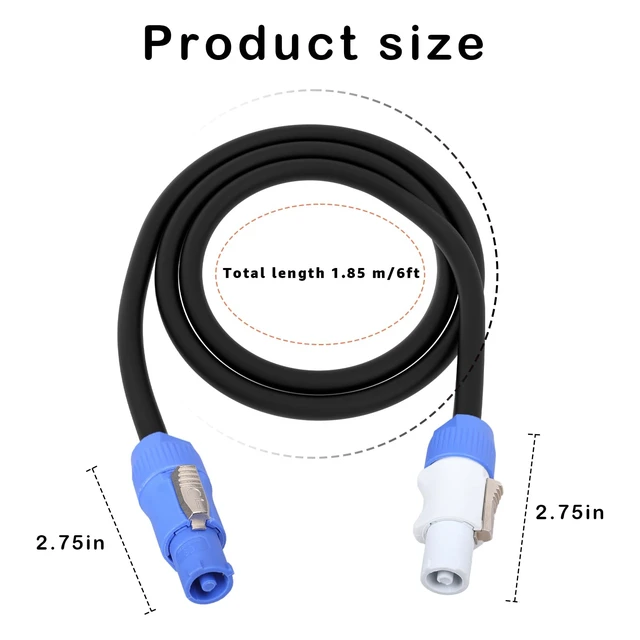 Alt view image 2 of 7 - 3 Pin PowerCon Power Cable AC PowerCon Input to Output 12AWG Power Extension Cable Fits for Stage Light,LED Screen Beam Moving Head Light, Audio Video Equipment and More (1.85M/6FT)