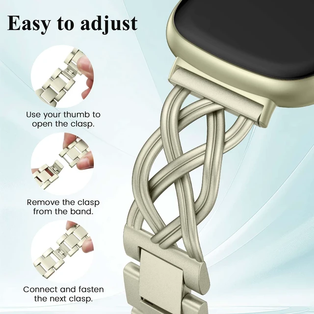 Alt view image 3 of 6 - Metal Band Compatible with Fitbit Versa 4/Versa 3/Sense 2/Sense Bands Women, Celtic Stainless Steel Strap Dressy Bracelet Designer Pretty Wristband