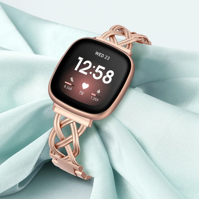 Alt view image 4 of 6 - Metal Band Compatible with Fitbit Versa 4/Versa 3/Sense 2/Sense Bands Women, Celtic Stainless Steel Strap Dressy Bracelet Designer Pretty Wristband