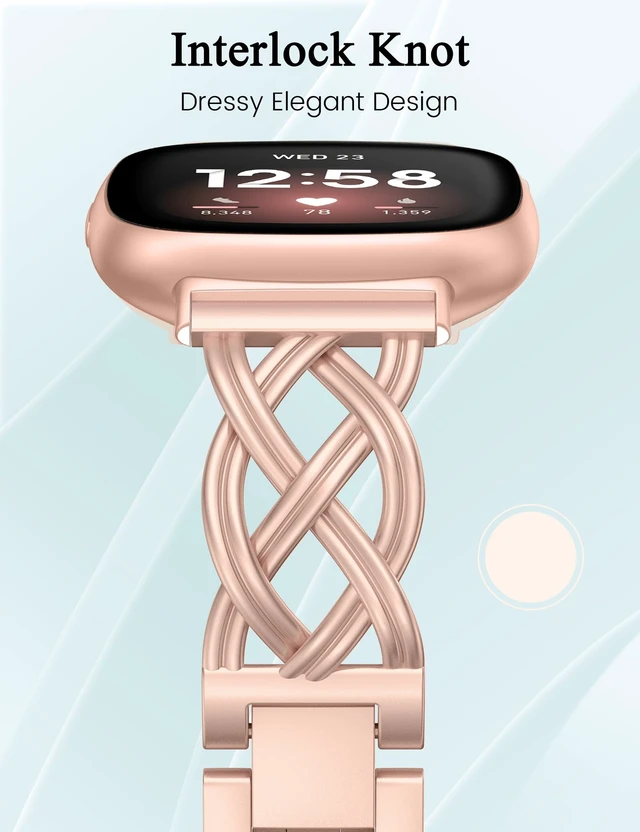 Alt view image 2 of 6 - Metal Band Compatible with Fitbit Versa 4/Versa 3/Sense 2/Sense Bands Women, Celtic Stainless Steel Strap Dressy Bracelet Designer Pretty Wristband