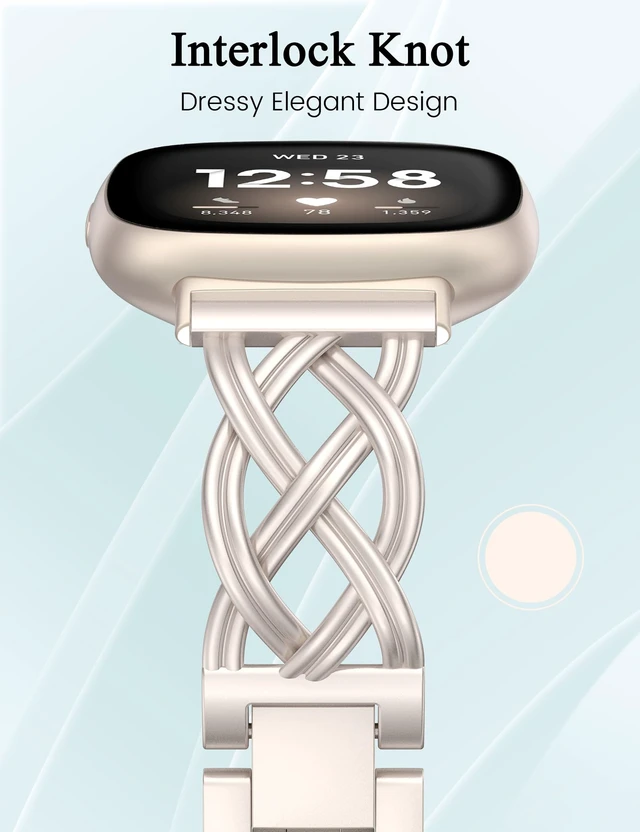 Alt view image 2 of 5 - Metal Band Compatible with Fitbit Versa 4/Versa 3/Sense 2/Sense Bands Women, Celtic Stainless Steel Strap Dressy Bracelet Designer Pretty Wristband