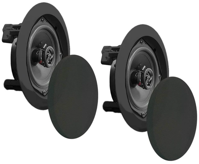 Alt view image 6 of 7 - PDIC81RDBK 8" 250W Flush-Mount Ceiling/Wall Speakers, Black, 2 Pairs With 2-Way Stereo Sound, 1/2" Polymer Dome Tweeters, 1" High-Temp Voice Coils & 4-8 Ohm Impedance